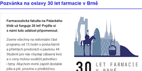 Pozvánka na oslavy 30 let farmacie v Brně
